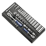Module douilles et accessoires 1/4'' 3/8'' métriques 62 pièces / E034853