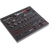 Module mousse 2/3 de 60 outils en mm cliquets 1/4 + push 1/2