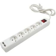 Multiprise 5x16A 1,5m H05VV-F3G1.0MM2, 2 prises USB 2,1A NF