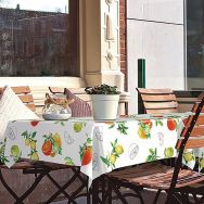 Nappe toile ciree ronde manhattan citronella 150cm