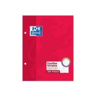 OXFORD Feuilles Simples 17x22cm Grands Carreaux Seyès 200 Pages Etui Carte Rouge