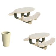 Pack 2 tables-bancs Recife + 1 poubelle 80 L béton - Manutan Expert