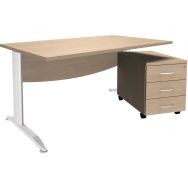 Pack Alma bureau droit 160 + caisson 3 tiroirs Chêne/Blanc