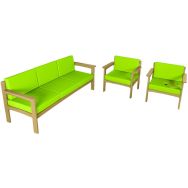 Pack Autize : 1 Canapé 3 pl+2 fauteuils structure naturel PVC Anis