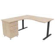 Pack Bureau+caiss IDEA asym. ret. à gauche 160 cm orme/anthracite