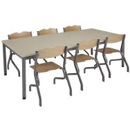 Pack Eco 1 table 160x80 T.3 +ABS +6 Chaises 4 pieds acier rouge