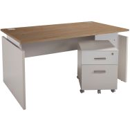 Pack Linéo bureau droit 140 x 80 cm + caisson mobile 2 tiroirs coloris Alu