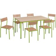 Pack : Lot de 6 chaises 4 pieds + 1 table 160x80 cm