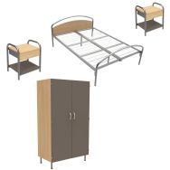 Pack Thélia n°5 : Lit 140x190 cm som.treillis+chevet+armoire 2P- Manutan Expert