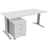 Pack bur. droit 160 cm fixes + caisson mobile 3 T Dalia blanc/alu