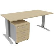 Pack bur. droit 160 cm fixes + caisson mobile 3 T Dalia chêne/alu