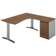 Pack bureau asymétrique 180 pieds Dalia +caisson HB retour droite Noyer/Alu