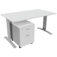 Pack bureau droit Dalia pied fixe et caisson mobile 2 tiroirs Quadrifoglio