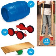 Pack équilibre junior : 2 paires d'échasses 2 acrobat 2 rolla-bolla 1 tonneau