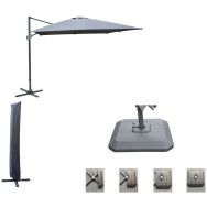 Pack : parasol déporté 3 x 3 m inclinable - housse et pied - gris