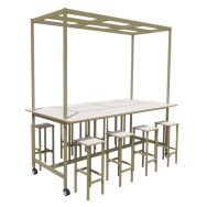 Pack table et 8 tabourets piètement olive L120xl245XH102 Vanerum