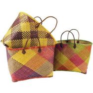 Panier en palmier avec 2 anses et coins en simili cuir