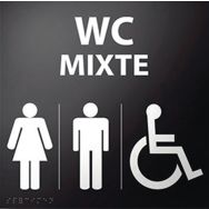 Panneau relief et braille WC MIXTE + picto handicapé noir