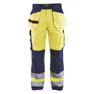 Pantalon artisan haute visibilité jaune/marine, genoux préformés