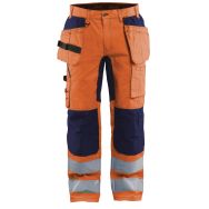 Pantalon artisan stretch haute visibilité orange fluorescent/marine
