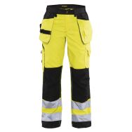 Pantalon haute visibilité femme jaune fluorescent/noir, poches larges