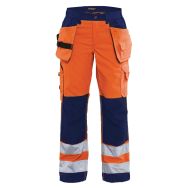 Pantalon haute visibilité femme orange fluo/marine, poches larges