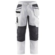Pantalon peintre stretch blanc/gris foncé, poches flottantes