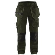 Pantalon services stretch avec poches flottantes vert olive/noir