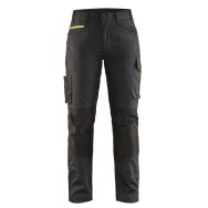 Pantalon services stretch femme noir/jaune fluorescent
