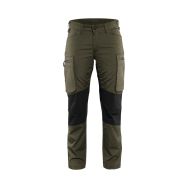 Pantalon services stretch femme vert olive/noir