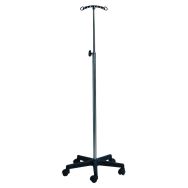 Pied à perfusion 5 branches inox, 2 crochets inox de sécurité