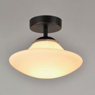Plafonnier 1 lumière base en métal abat-jour en verre opale