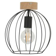 Plafonnier métal bois foncé OWEN Ø26cm naturel Corep