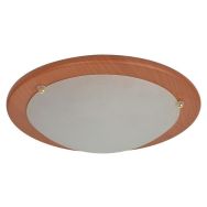 Plafonnier rond en verre dépoli. Base en métal effet Ezio Corep
