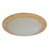 Plafonnier rond en verre dépoli. Base en métal effet  Ezio naturel