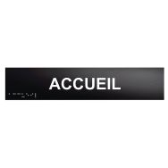 Plaque de porte en braille et en relief accueil - 25 x 5cm plaque noire