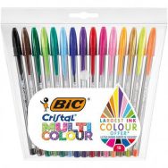 Pochette 15 stylos bille moyenne Bic Cristal Multicouleur