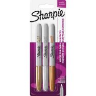 Pochette 3 Sharpie marqueurs métalliques permanents, pointe ogive 0.9 mm, or, argent, bronze