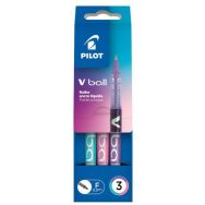 Pochette 3 rollers V ball 0,5 mm rose/turquoise/violet