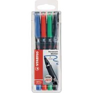 Pochette 4 feutres OHPen permanent pointe moyenne 1 mm Stabilo couleurs assortis