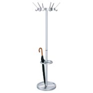 Portemanteau 6 patères et porte-parapluies en aluminium argent