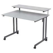 Poste informatique Mira 2 plateaux Avec roulettes coloris Gris/Anthracite