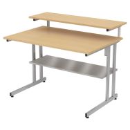 Poste informatique Mira 3 plateaux sur patins coloris hêtre/aluminium