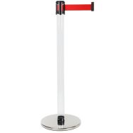 Poteau à sangle rouge - Tube transparent - base argentée