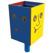 Poubelle ODEO carrée 40 L HPL multicolores / métal bleu 5017 - scellement