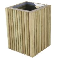 Poubelle Prométhée 50L pin / ornement béton gris - bac acier galva