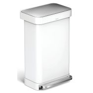 Poubelle à pédale rectangulaire inox 45L avec Liner Pocket, Coloris : Blanc
