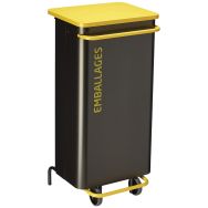 Poubelle de tri mobile à pédale 110 L - emballages - gris manganèse/jaune