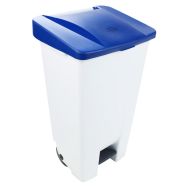 Poubelle mobile à pédale 120 L Blanc / Bleu - Manutan