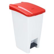 Poubelle mobile à pédale 60 L blanc couvercle rouge